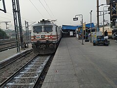 12273 Howrah-New Delhi Duronto Express led by WAP 5 standing on Platform 5 at New Delhi Railway Station.