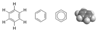 A molecule of benzene has a ring of six carbon and six hydrogen atoms.