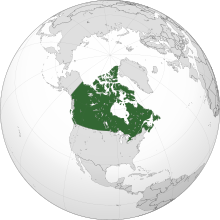 北美洲地图，加拿大为绿色