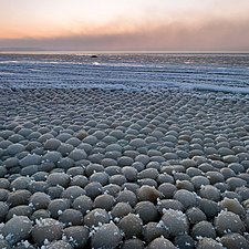 Ice eggs (diameter 5–10 cm) on Stroomi Beach, Tallinn, Estonia