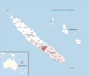 在新喀里多尼亞與南部省的位置