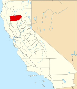 Map of California highlighting Tehama County