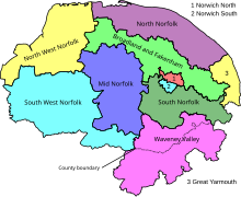 Map of UK parliamentary constituencies in Norfolk from 2024