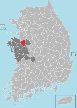 牙山市在韓國及忠清南道的位置