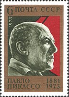 Postage stamp, USSR, 1973. Picasso has been honored on stamps worldwide.