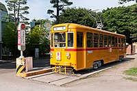 江户东京建筑园里置放的一列都电7514型车厢