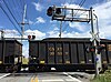 CSX hoppers on a level crossing in West Virginia in 2016