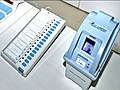 India's DRE voting machine used in all major elections with its separate ballot unit and VVPAT unit.