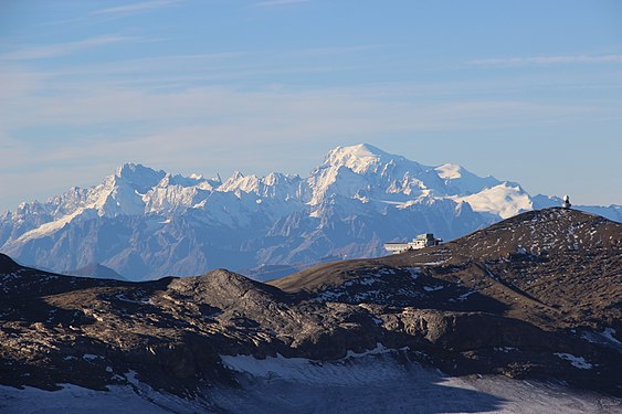 View of the Pointe with Mont Blanc and Grandes Jorasses in the background.