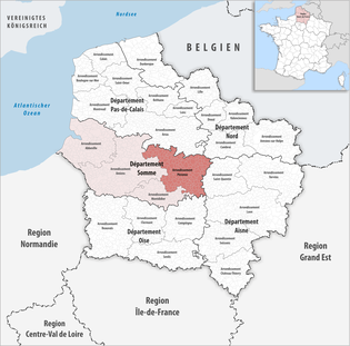 佩罗讷区在上法兰西大区与索姆省的位置