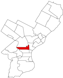 Map of Philadelphia County, Pennsylvania highlighting Penn District prior to the Act of Consolidation, 1854