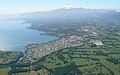 Route 199-CH runs across the city of Villarrica and goes then eastward (up in the photo) along Villarrica Lake