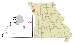 伊斯顿在布坎南县及密苏里州的位置（以红色标示）