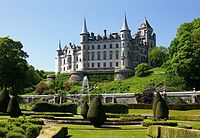 Dunrobin Castle is largely the work of Sir Charles Barry and similar to the ornate conical turrets, foundations and windows of contemporary restorations such as Josselin Castle in Brittany.