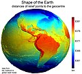 Image 15Earth's western hemisphere showing topography relative to Earth's center instead of to mean sea level, as in common topographic maps (from Earth)