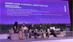Laila Alawa speaks on an entrepreneurship panel in Dubai, October 2017.