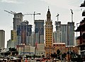 Downtown Miami in Feb 2007. Having more cranes than buildings, Miami is a prime example of the term manhattanization.