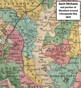 Old map showing area around the Chesapeake Bay