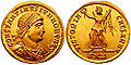 Image 35Solidus issued under Constantine II, and on the reverse Victoria, one of the last deities to appear on Roman coins, gradually transforming into an angel under Christian rule (from Roman Empire)