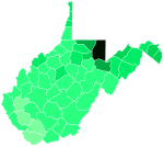 Support for Moran by county:   >10%   4–5%   3–4%   2–3%   1–2%   <1%