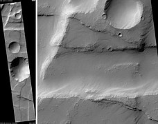 高分辨率成像科学设备显示的克拉里塔斯峭壁，点击图片可查看地层，比例尺长1000米。