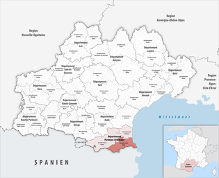 塞雷区在奥克西塔尼大区与东比利牛斯省的位置