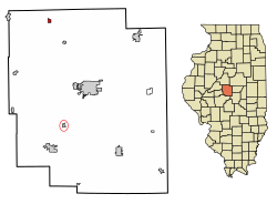 Location of Emden in Logan County, Illinois.