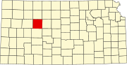 Map of Kansas highlighting Trego County