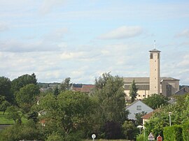 A view of the village and church