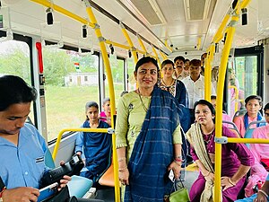 On 14 September 2022, The electric bus service from Shahjahanpur to Polytechnic College Jahanpur for the movement of the girl students started and made an easy way for the convenience of the girl students.