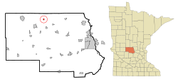 圣罗萨在斯特恩斯县及明尼苏达州的位置（以红色标示）