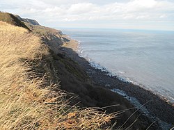 Looking north along Beast Cliff showing the intermediate plateau aligned with the horizon (2012)