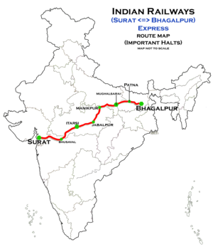 (Surat–Bhagalpur) Express route map
