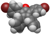 Van der Waals space-filling model of 2,5-Bis(4-bromophenyl)-3,4-diphenylcyclopentadienone