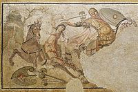 亚马逊战士与河马战斗的镶嵌画，公元4世纪，卢浮宫