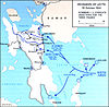 A map of an island with an attacking 6th Army force landing on its eastern edge via Leyte Gulf