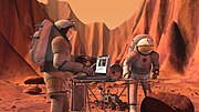 NASA concept of Mars-crew analyzing a sample (2004).[62]