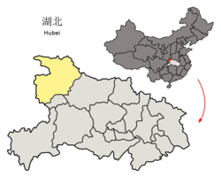 Location of Shiyan City jurisdiction in Hubei