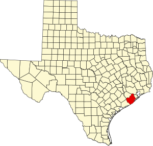 Map of Texas highlighting Brazoria County