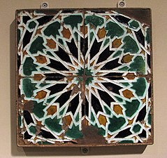Cuenca tile with traditional geometric motif, at the Metropolitan Museum of Art, from 16th-century Spain[25]