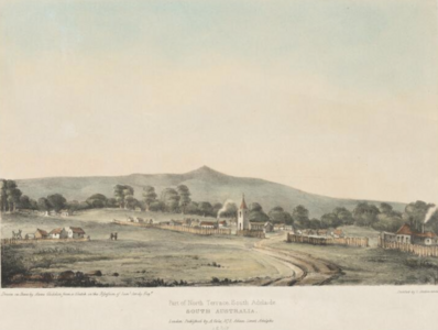 Part of North Terrace, South Adelaide, South Australia, lithograph, 1839