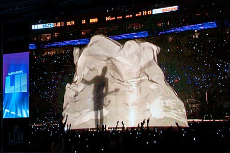 Prince's shadow makes an appearance at the Super Bowl Half Time Show, Minneapolis MN