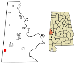 Location of Cuba in Sumter County, Alabama.
