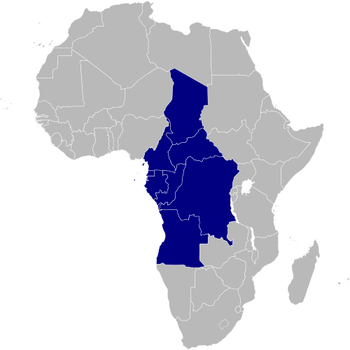Map of Africa with the Central countries highlighted