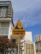 A Tsunami hazard sign (Spanish - English) in Iquique, Chile