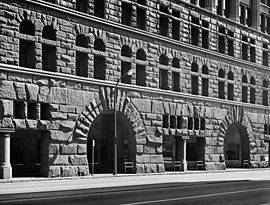 Exterior detail, seen from Congress Parkway