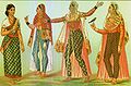 19th century painting of Indian women wearing transparent skirts over churidar pants