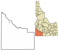 Location of Marsing in Owyhee County, Idaho.