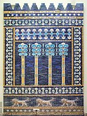 Facade of the Throne Room. Babylon, coloured, glazed bricks. 604–562 BC. The Throne-Room was situated in the third courtyard complex of the royal palace.