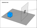 Perspective projection of cube above plane.